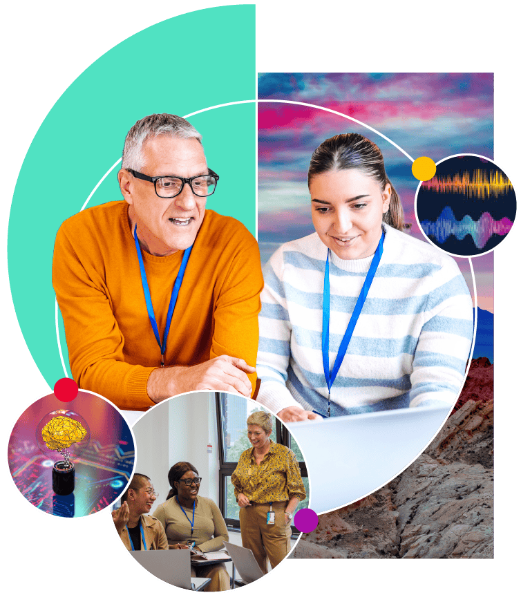 Educators collaborating around shared learning materials